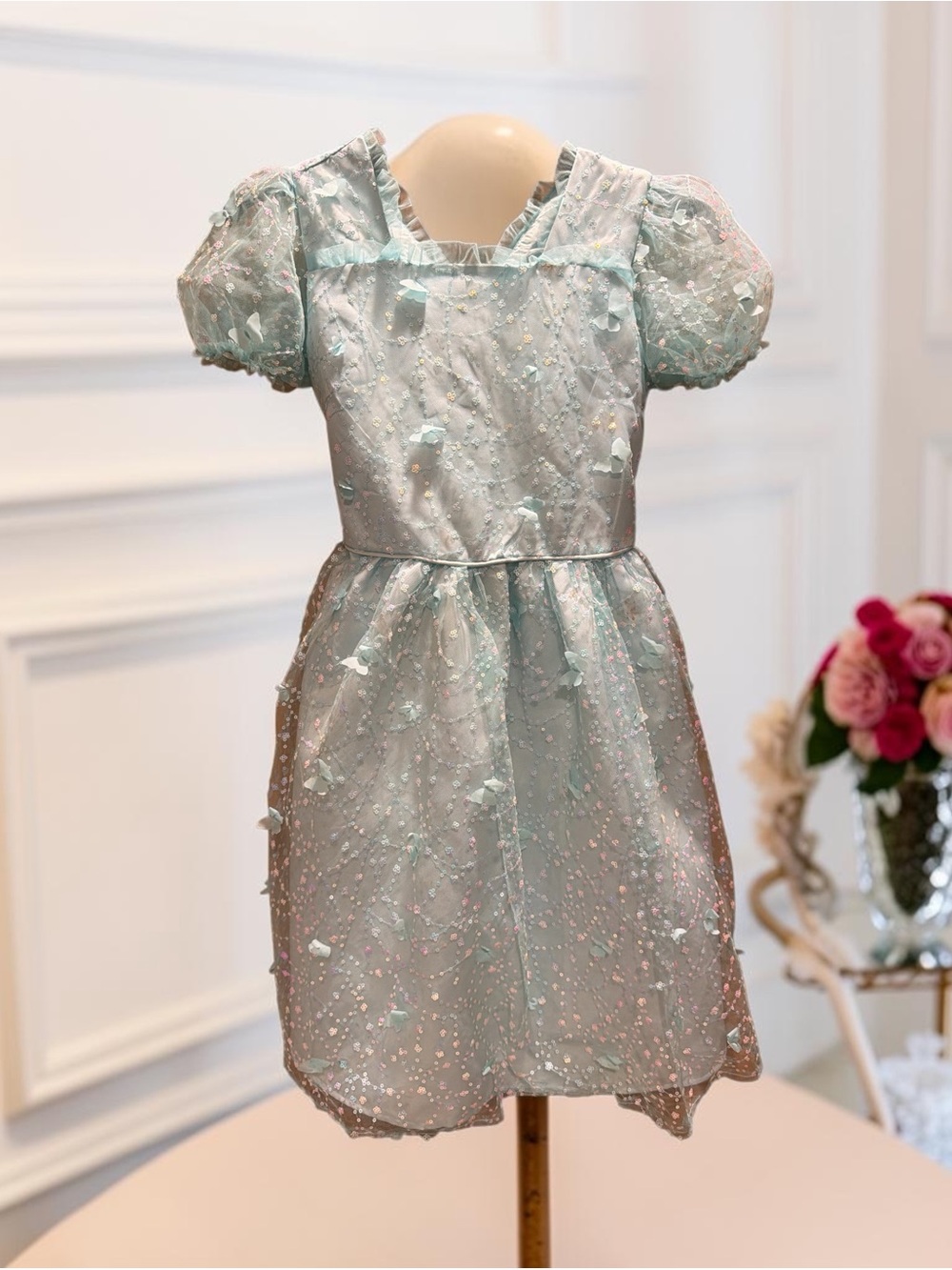 Kensie Girl Light Blue Dress with Gold Embroidery Label